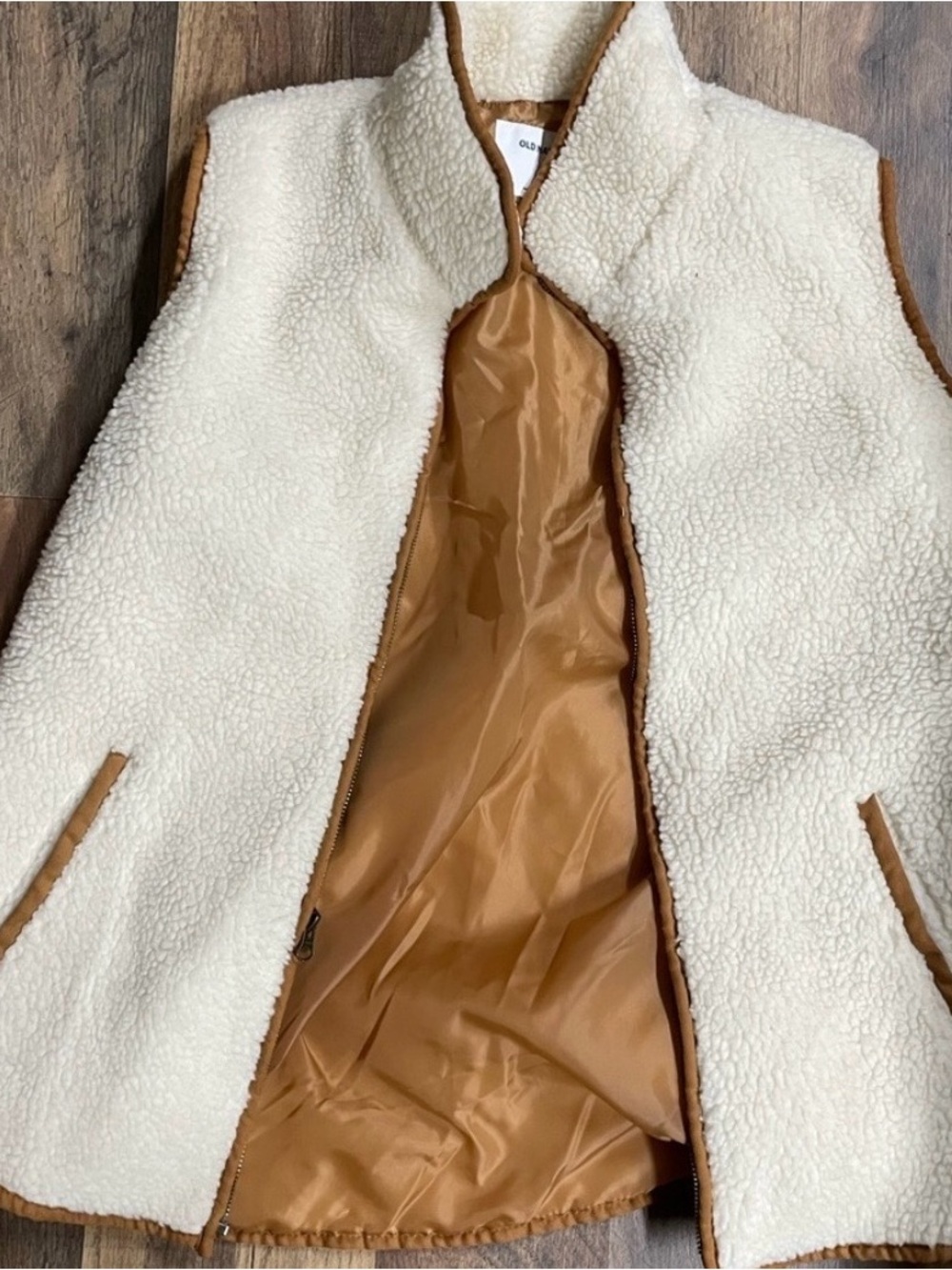 Women's Cream and Tan Sherpa Vest